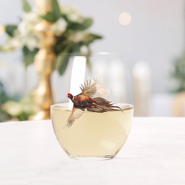  Pheasant ,  Art  Stemless Wine Glass (Insitu (Wedding))