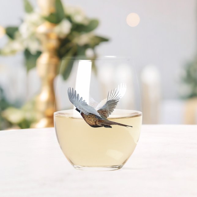  Pheasant ,  Art  Stemless Wine Glass (Insitu (Wedding))