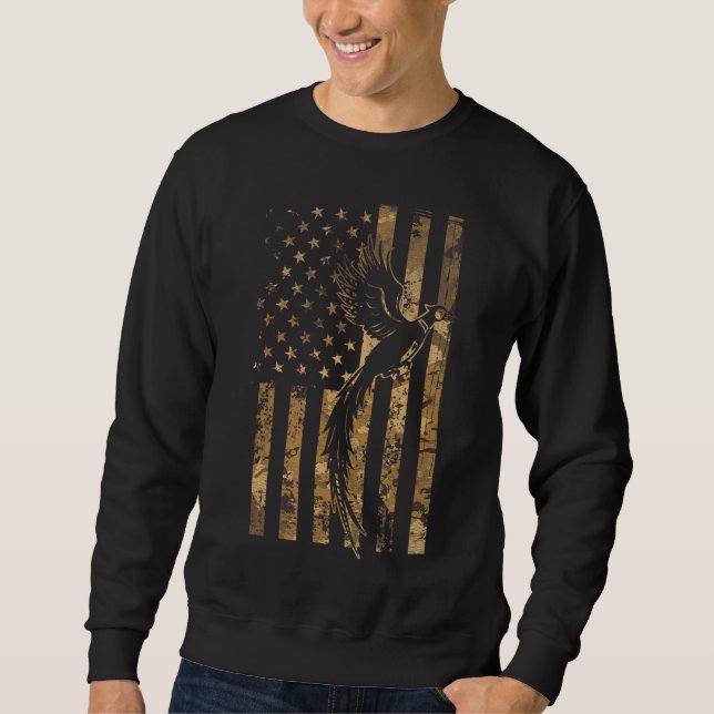 Pheasant Bird Hunter American Flag Camouflage Phea Sweatshirt (Front)