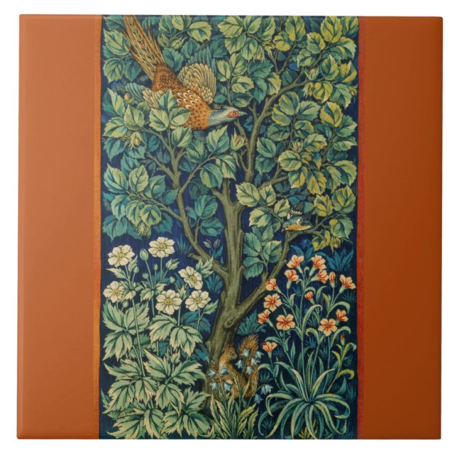 Pheasant Bird in a Tree (by William Morris) Tile (Front)