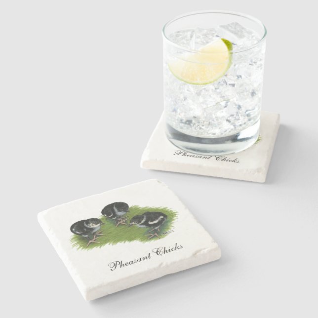 Pheasant Black Chicks Stone Coaster (Side)