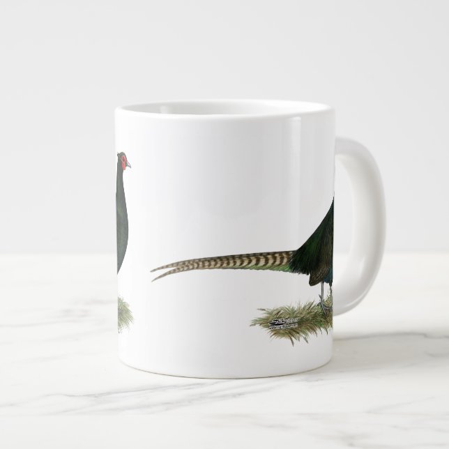 Pheasant Black Rooster Large Coffee Mug (Front Right)