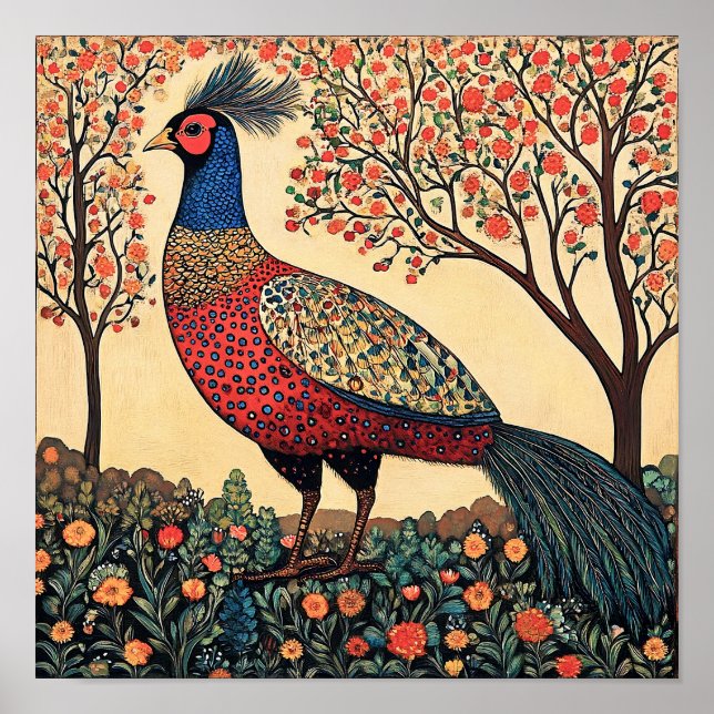 Pheasant Cottagecore Vintage Painting Print (Front)