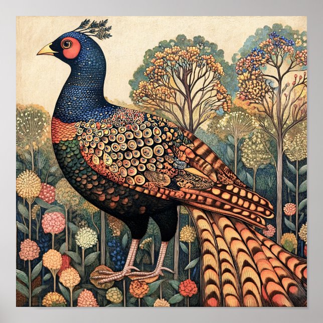 Pheasant Cottagecore Vintage Painting Print (Front)
