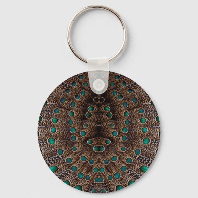 Pheasant Feather Fractal Design Key Ring (Front)