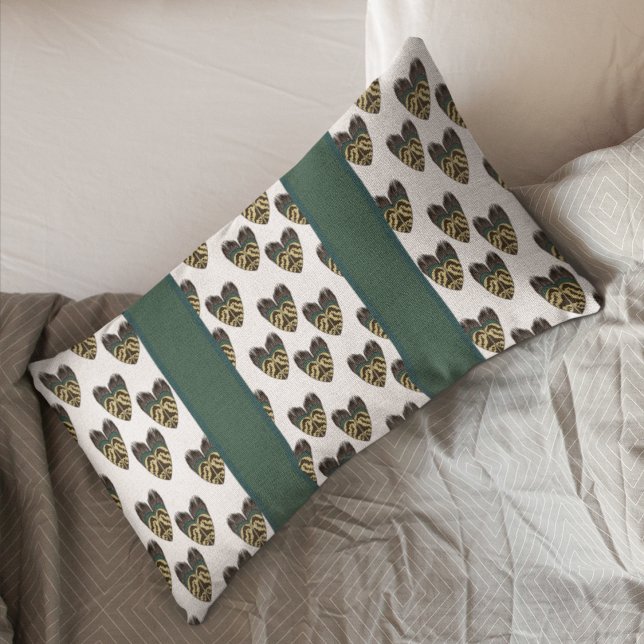 Pheasant Feather Inspired Pattern Heart Decorative Cushion (Creator Uploaded)
