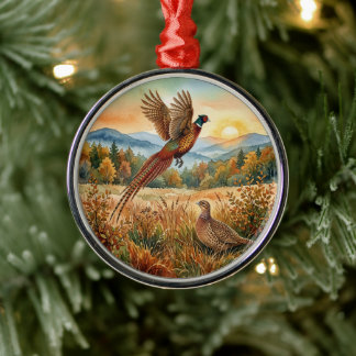 Pheasant Forever . Watercolor art Metal Tree Decoration