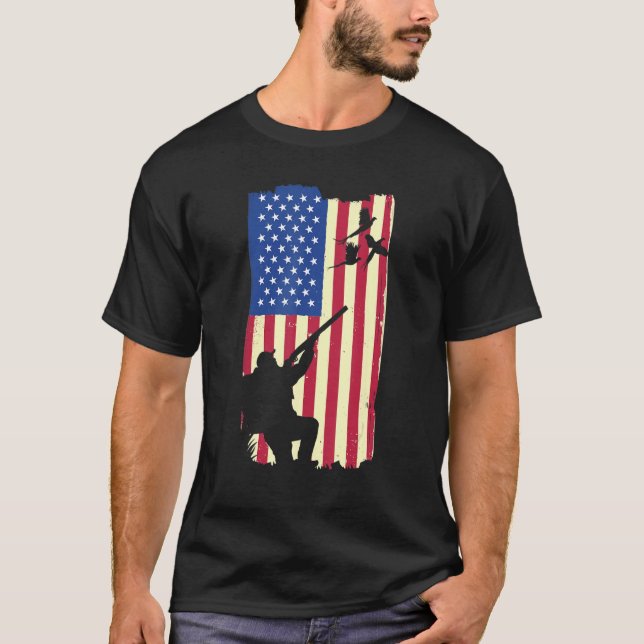 Pheasant Hunting Patriotic American Flag Upland Bi T-Shirt (Front)