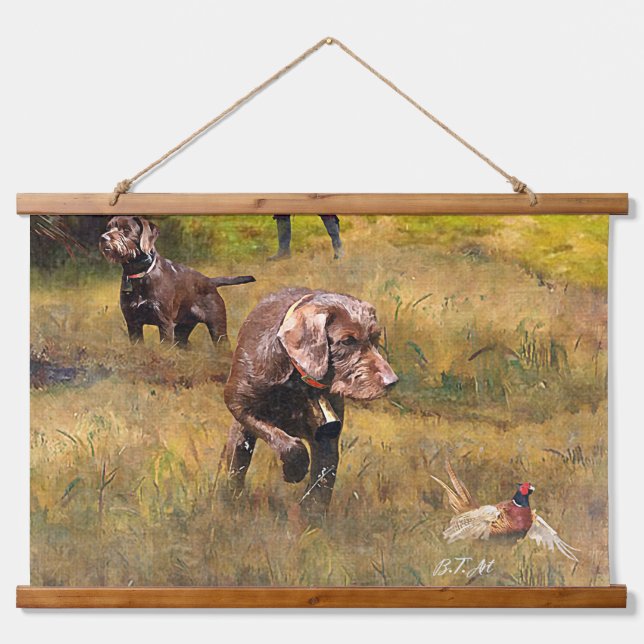 Pheasant Hunting with a Pudelpointers Hanging Tapestry (Front)
