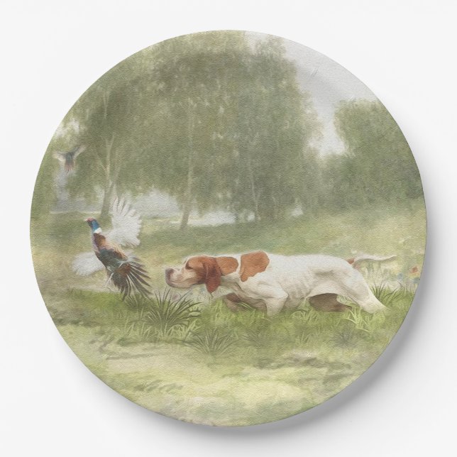 Pheasant Hunting with Pointer        Paper Plate (Front)