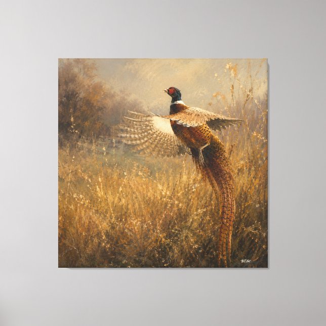 Pheasant in Golden Flight Canvas Print (Front)