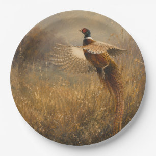 Pheasant in Golden Flight Paper Plate