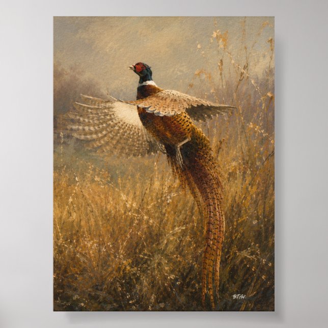 Pheasant in Golden Flight Poster (Front)