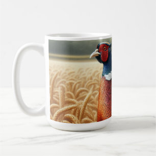 Pheasant in Golden Wheat Field with Farmhouse Coffee Mug