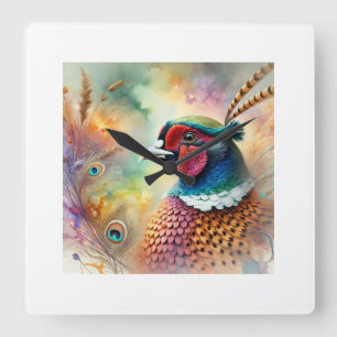 Pheasant in Soft Hues 220924AREF130 - Watercolor Square Wall Clock