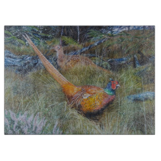 pheasant in woodland art cutting board