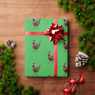 Pheasant on green Christmas gift wrapping paper