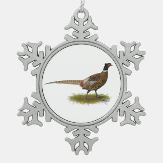 Pheasant Rooster Snowflake Pewter Christmas Ornament