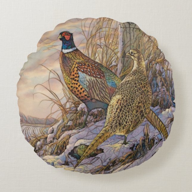 Pheasant  round cushion (Front)