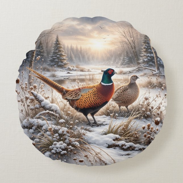 Pheasant  round cushion (Front)