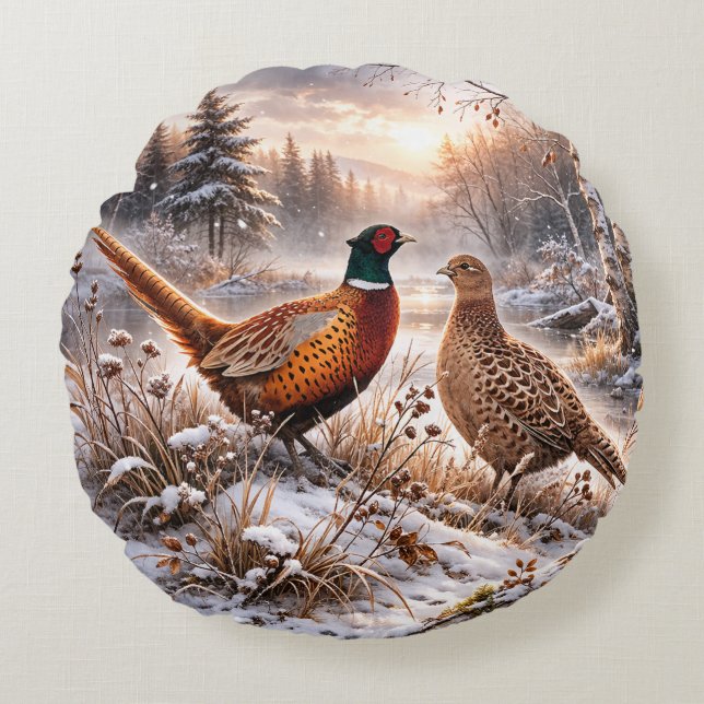 Pheasant  round cushion (Front)