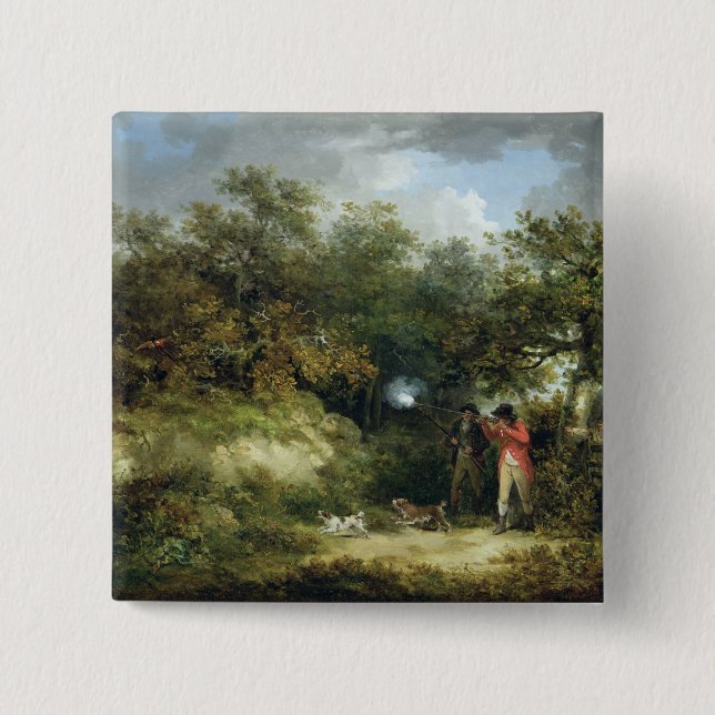 Pheasant Shooting (oil on canvas) 3 15 Cm Square Badge (Front)