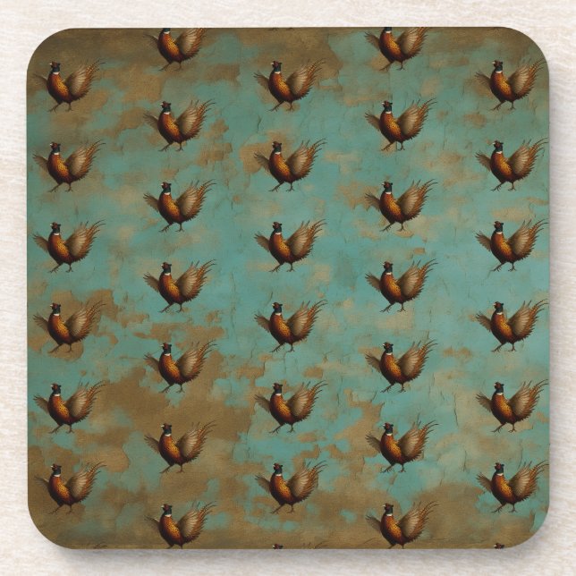 Pheasant strutting design hard plastic coaster (Front)
