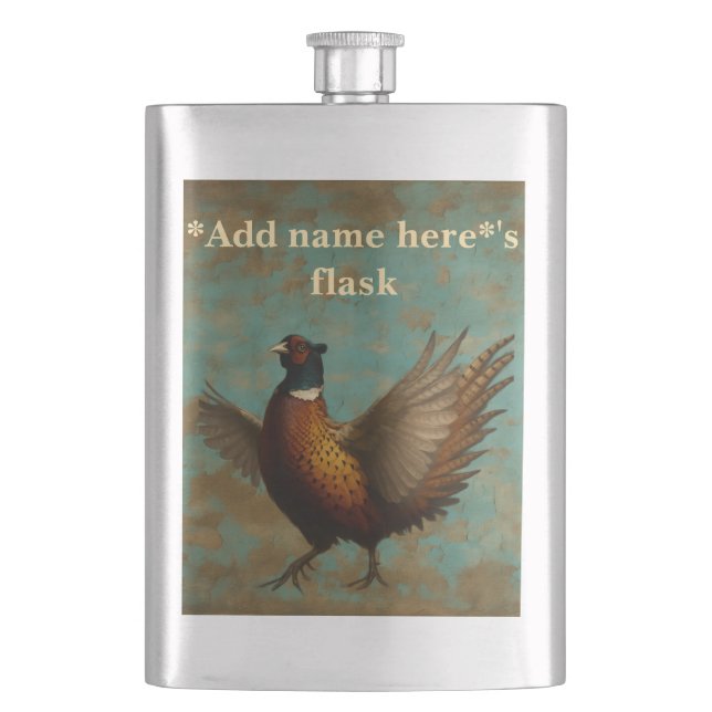 Pheasant strutting design  hip flask (Front)