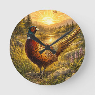 Pheasant Sunset Hunting Bird Wildlife Gift Round Clock