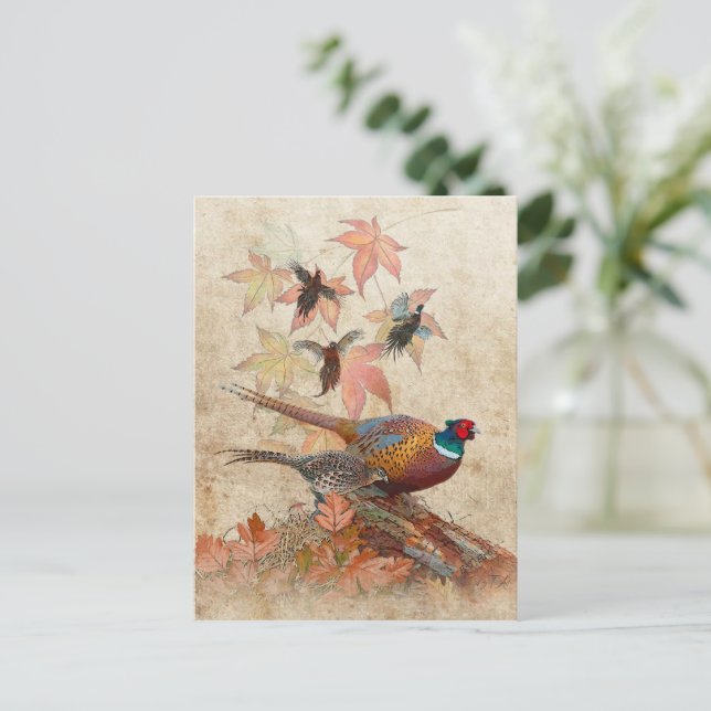 Pheasant  tapestry acrylic print postcard (Standing Front)