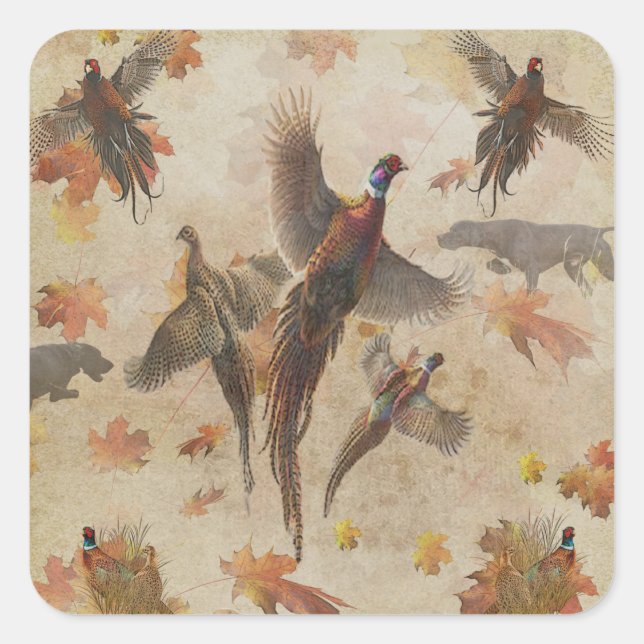 Pheasant  tapestry poster acrylic print triptych k square sticker (Front)