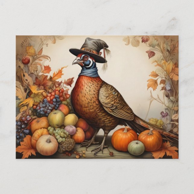 Pheasant wearing at thanksgiving postcard (Front)