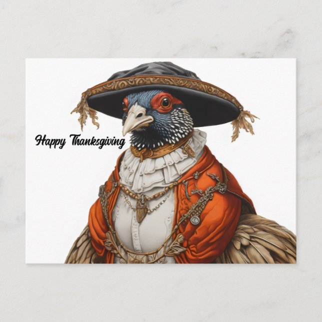 pheasant wearing pilgrim clothing postcard (Front)
