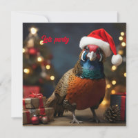 Pheasant wearing santa hat