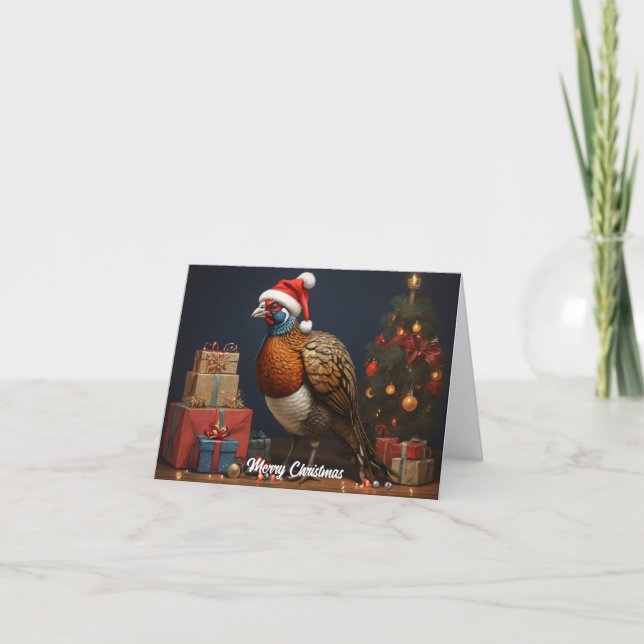pheasant with christmas tree and presents card (Front)