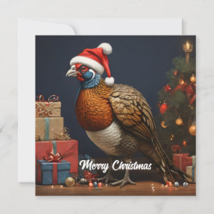 pheasant with christmas tree and presents invitation