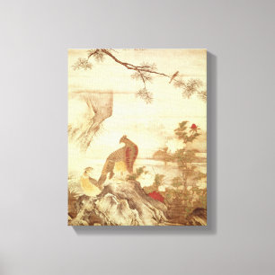Pheasants and peonies, from a series of scrolls canvas print