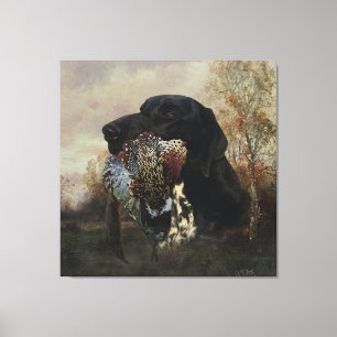 Pheasants Hunting with German Shorthaired Tapestry Canvas Print