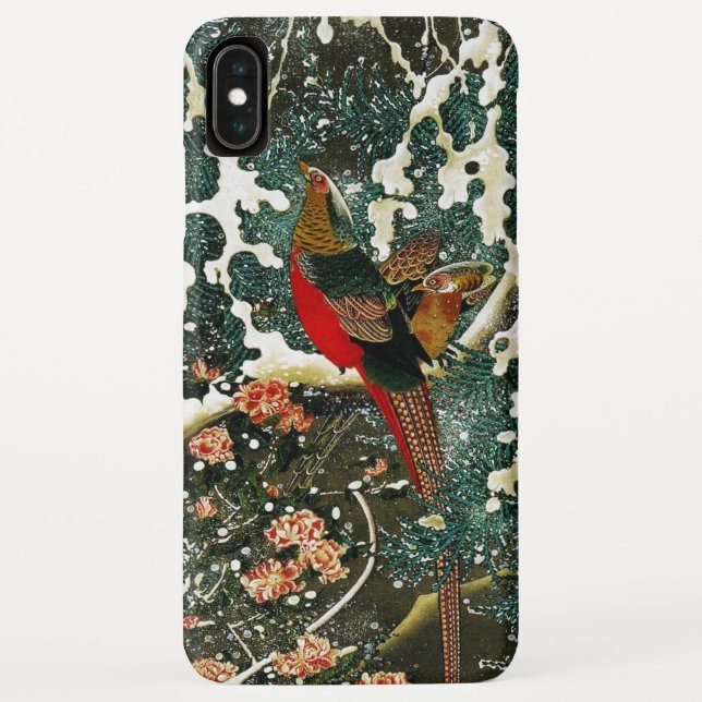 Pheasants in Snow, Pine Tree,Roses,Japanese Floral Case-Mate iPhone Case (Back)