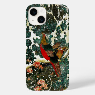 Pheasants in Snow, Pine Tree,Roses,Japanese Floral Case-Mate iPhone 14 Case