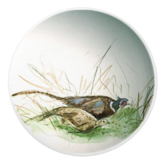Pheasants in the Field Ceramic Knob