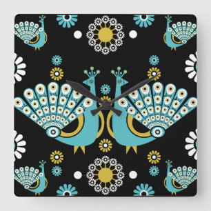 Pheasants Peacock Art Square Wall Clock