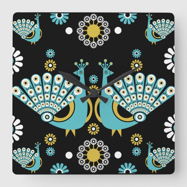  Pheasants Peacock Art Square Wall Clock (Front)