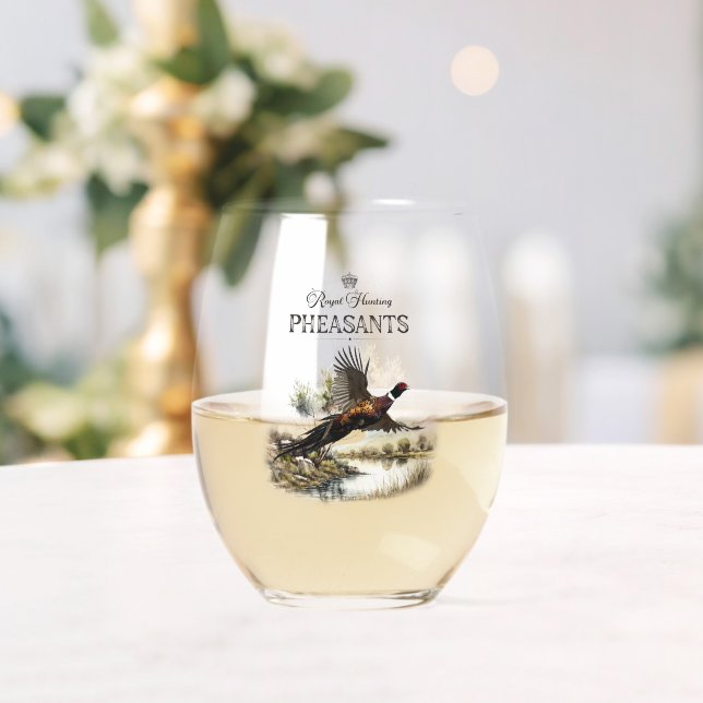 Pheasants, Royal Hunting Stemless Wine Glass (Insitu (Wedding))