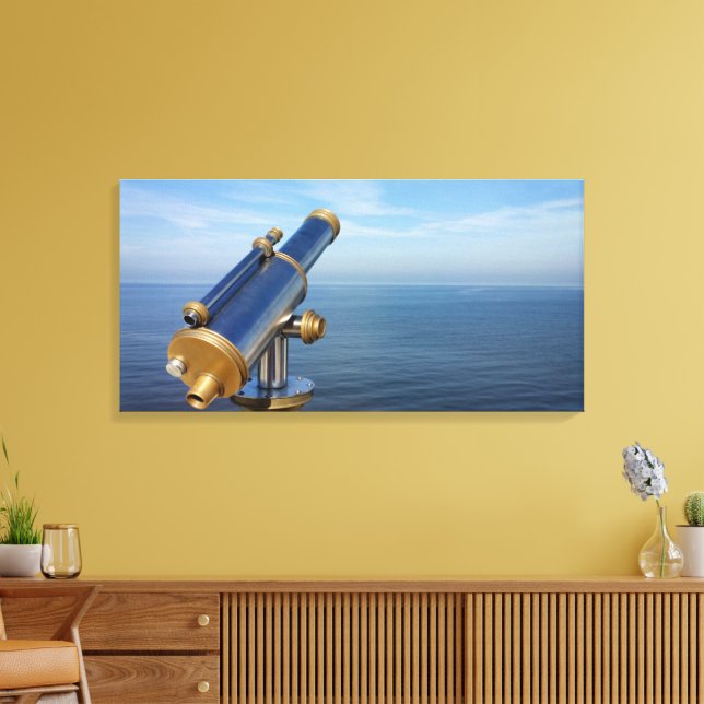 Phenomenal observation telescope with ocean view canvas print (Insitu(LivingRoom))