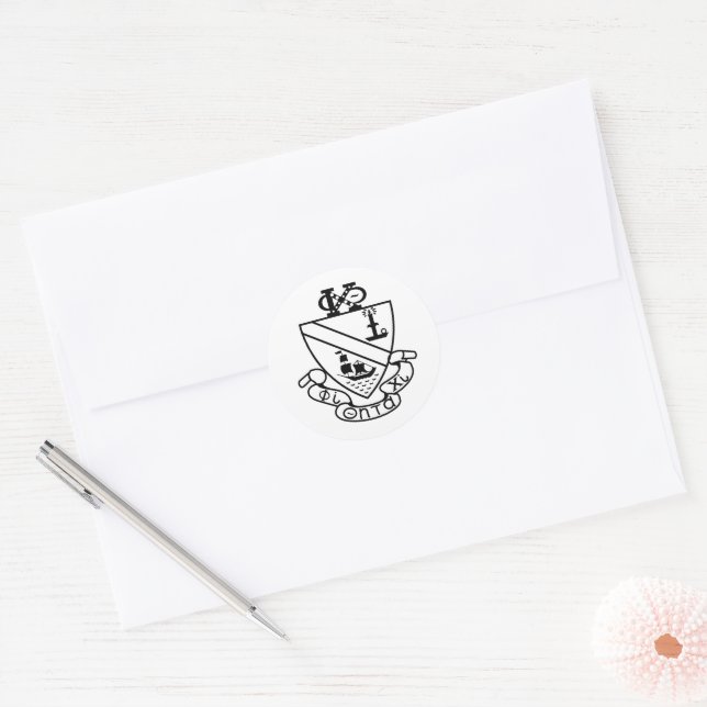 Phi Chi Theta Crest | B&W Classic Round Sticker (Envelope)