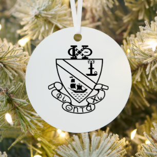 Phi Chi Theta Crest   B&W Metal Tree Decoration