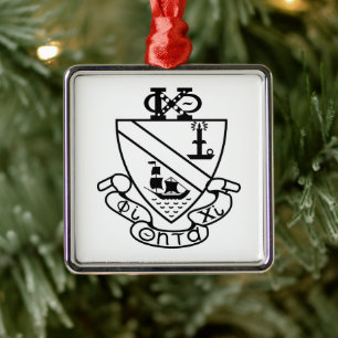 Phi Chi Theta Crest B&W Metal Tree Decoration