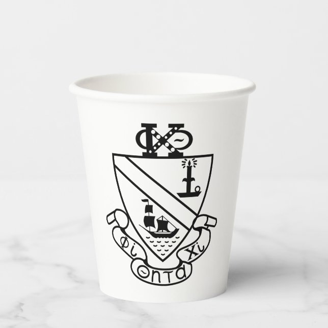 Phi Chi Theta Crest | B&W Paper Cups (Front)