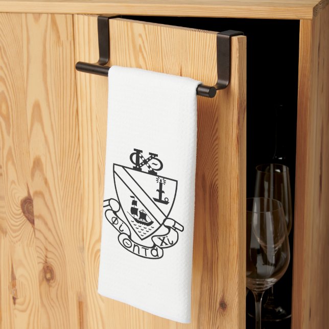 Phi Chi Theta Crest | B&W Tea Towel (Thirds Fold)